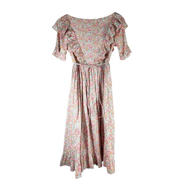 Horror Vacui Dorothy Ruffled Floral Cotton Poplin Midi Dress Size Medium - Picture 2 of 15